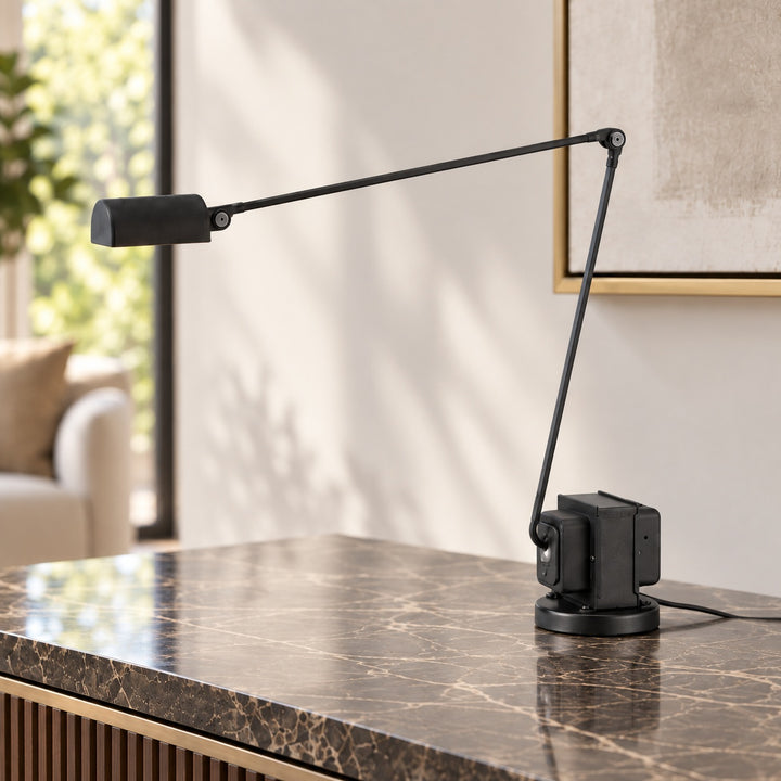 Modern Table Lamp Adjustable Metal Base LED Light with Glass Shade for Bedroom or Desk Use