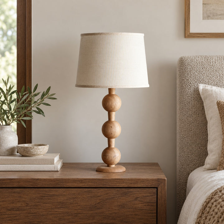 Modern Table Lamp with Solid Wood Base and Fabric Shade for Stylish Home Lighting