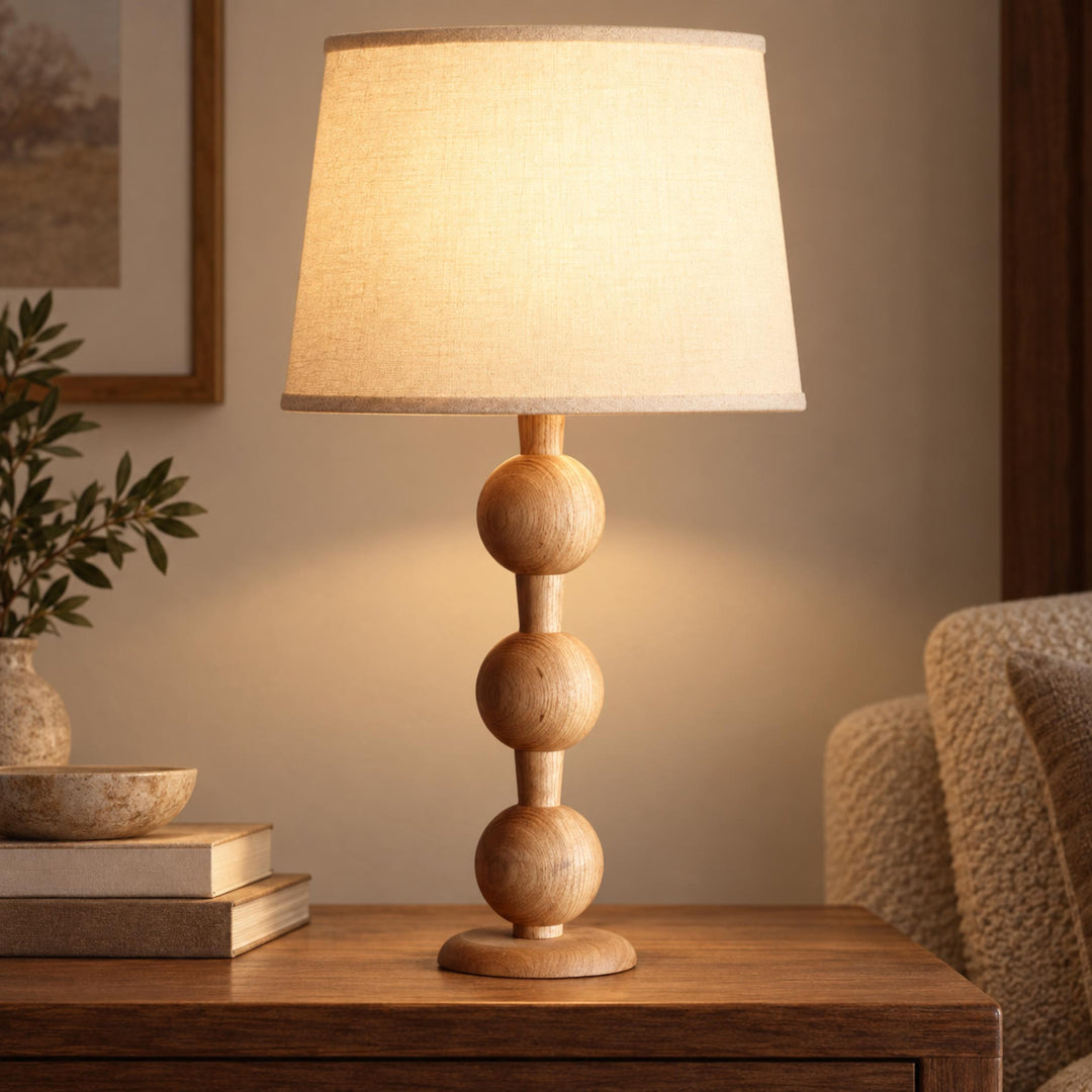 Modern Table Lamp with Solid Wood Base and Fabric Shade for Stylish Home Lighting