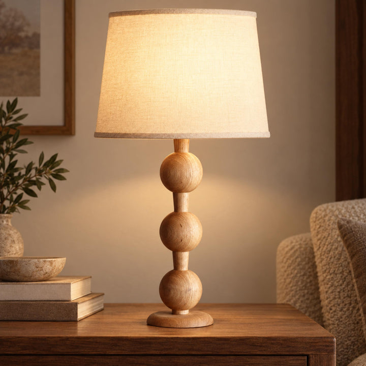 Modern Table Lamp with Solid Wood Base and Fabric Shade for Stylish Home Lighting