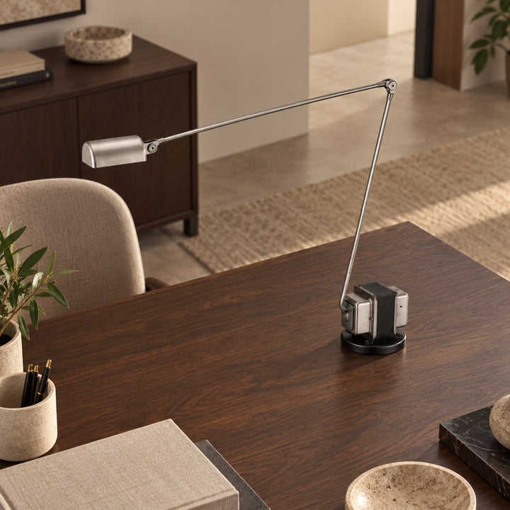 Modern Table Lamp Adjustable Metal Base LED Light with Glass Shade for Bedroom or Desk Use