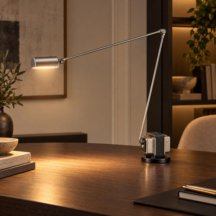 Modern Table Lamp Adjustable Metal Base LED Light with Glass Shade for Bedroom or Desk Use