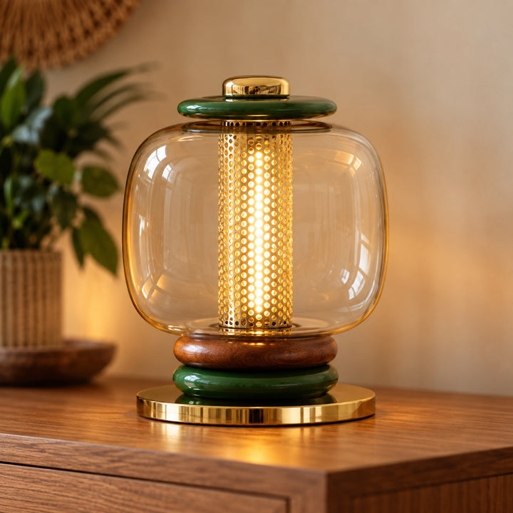 Modern Glass Table Lamp Adjustable Metal Base Integrated LED for Bedroom or Desk Use