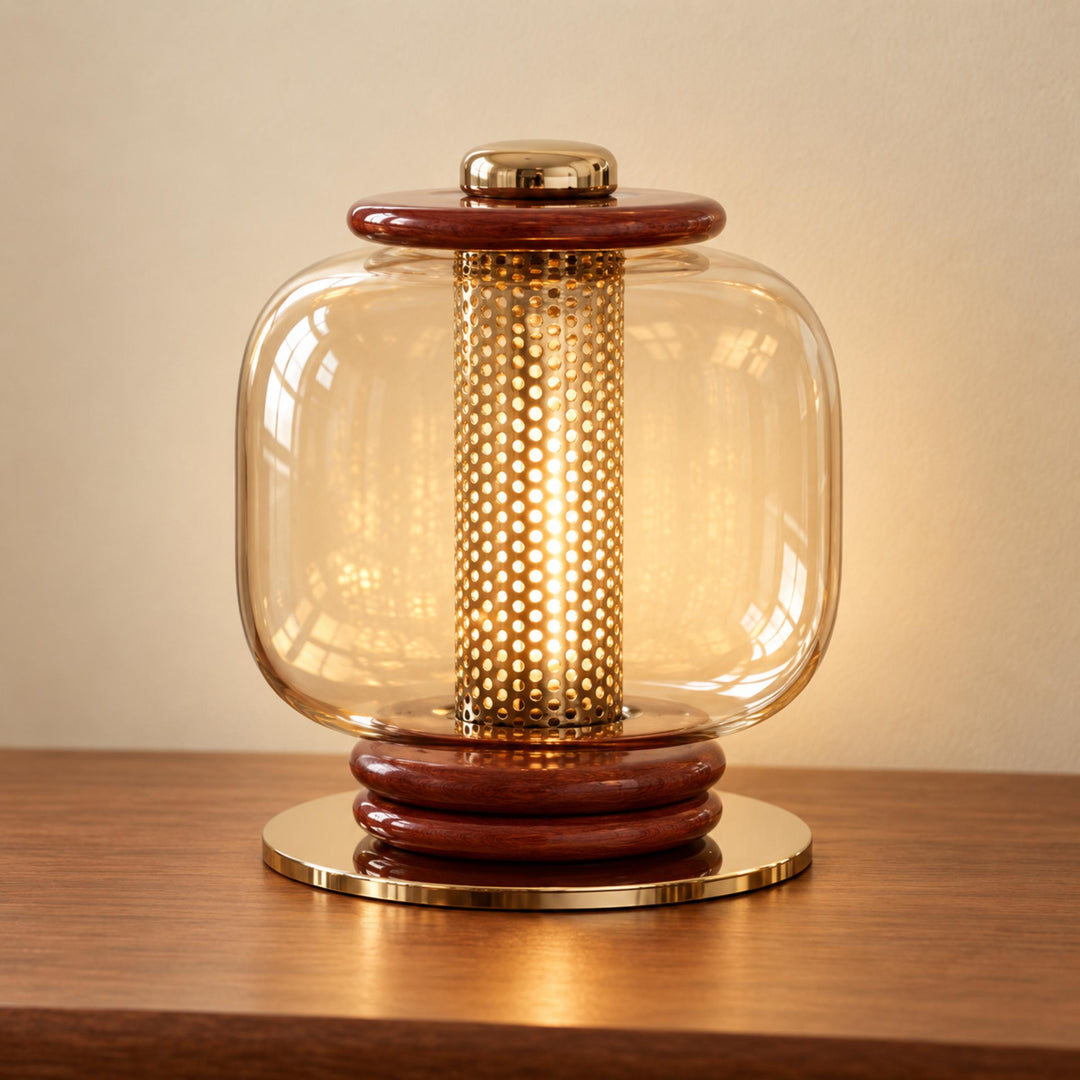 Modern Glass Table Lamp Adjustable Metal Base Integrated LED for Bedroom or Desk Use