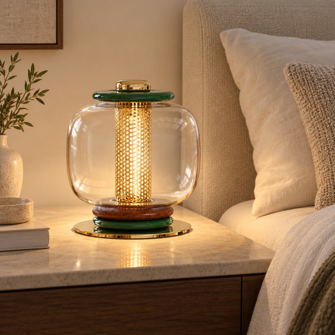 Modern Glass Table Lamp Adjustable Metal Base Integrated LED for Bedroom or Desk Use