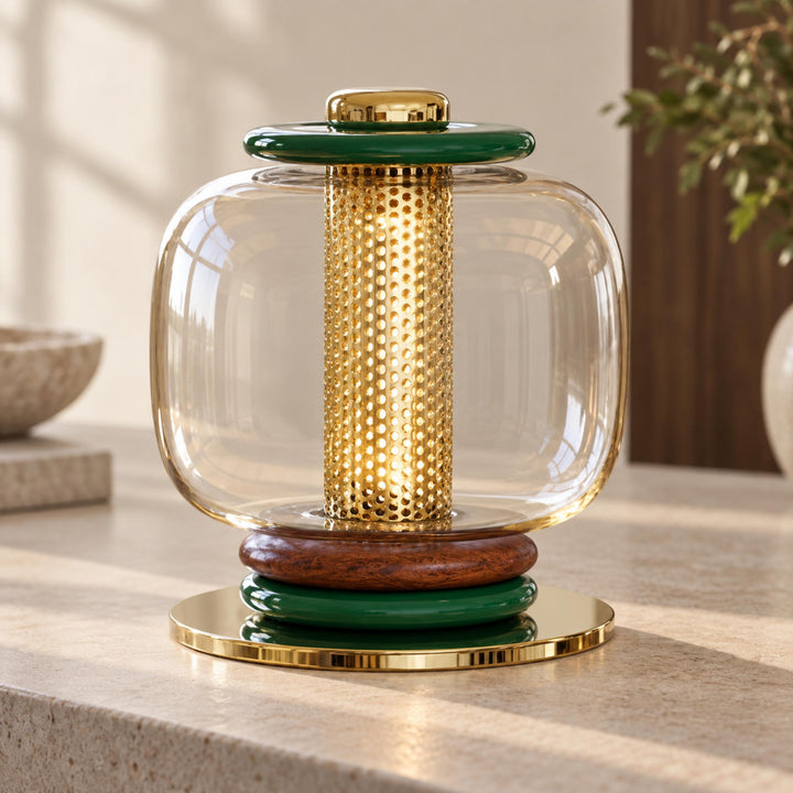 Modern Glass Table Lamp Adjustable Metal Base Integrated LED for Bedroom or Desk Use