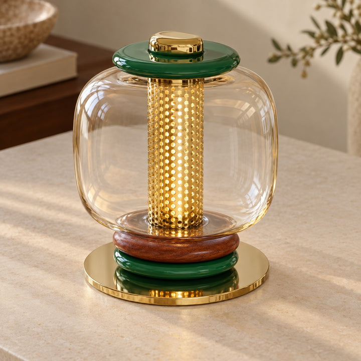 Modern Glass Table Lamp Adjustable Metal Base Integrated LED for Bedroom or Desk Use