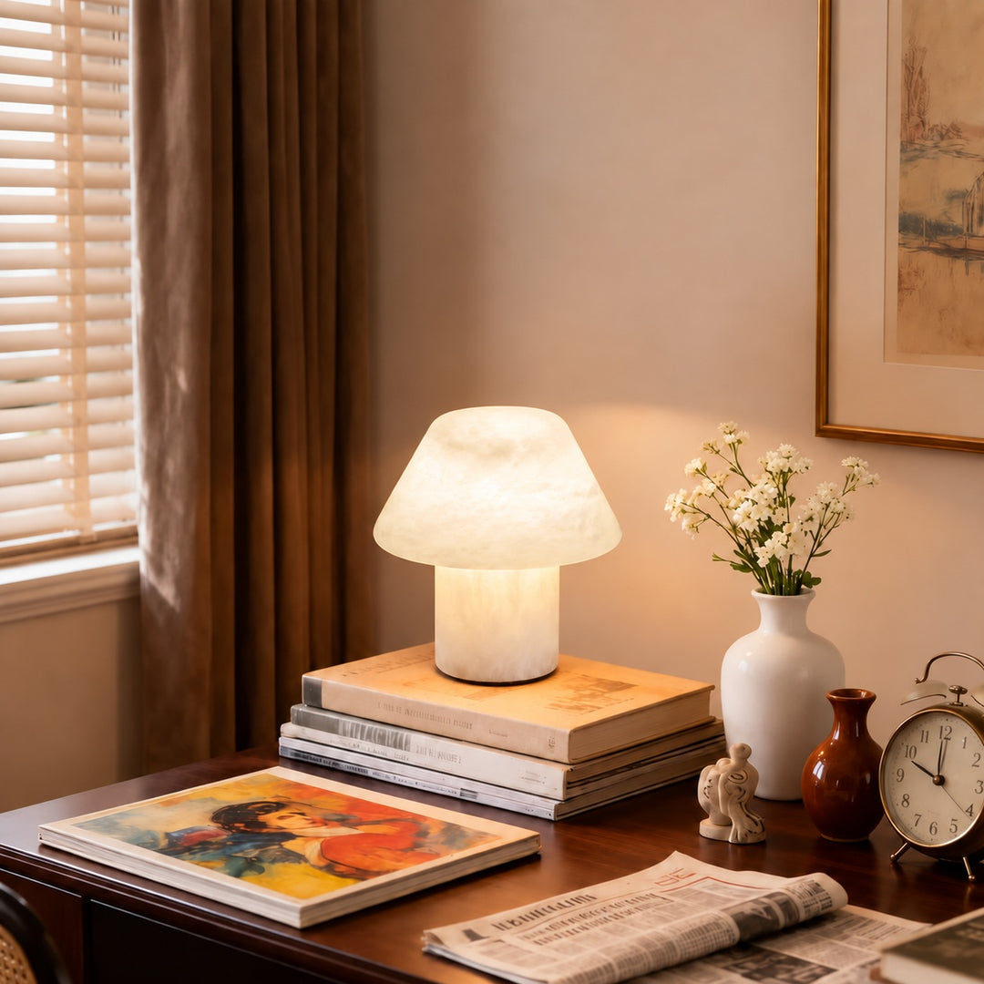 Modern Alabaster Table Lamp Organic Shape E14 Socket for Nightstand or Bookshelf