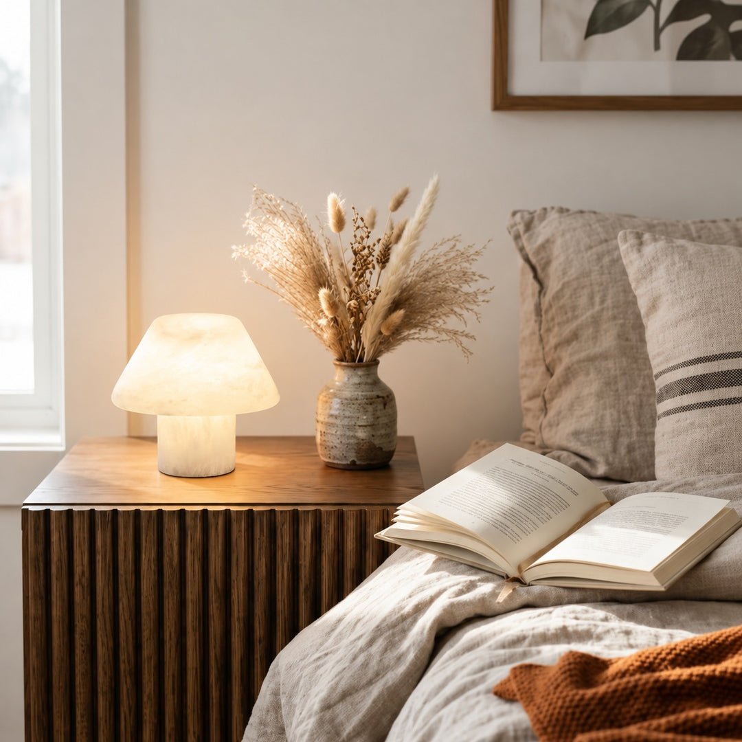 Modern Alabaster Table Lamp Organic Shape E14 Socket for Nightstand or Bookshelf