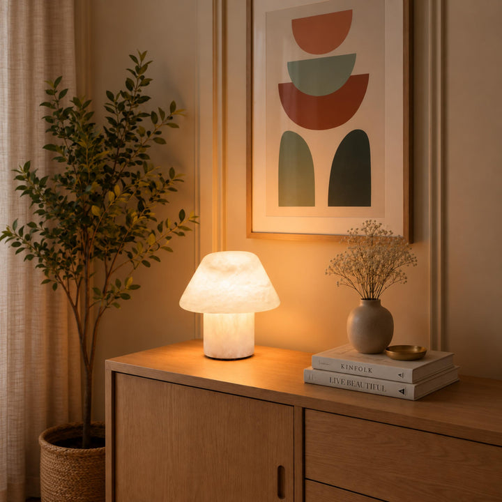 Modern Alabaster Table Lamp Organic Shape E14 Socket for Nightstand or Bookshelf