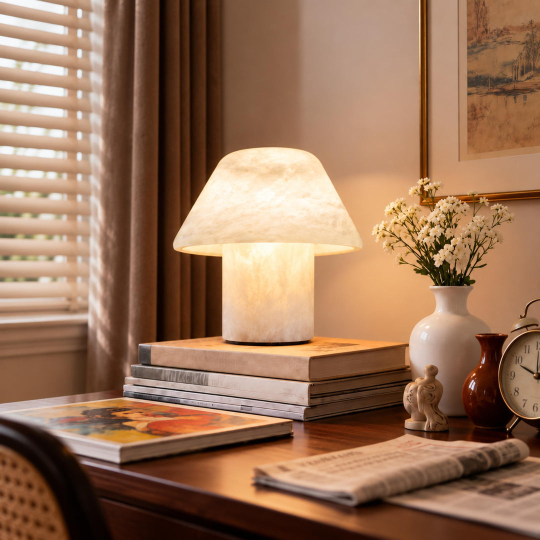 Modern Alabaster Table Lamp Organic Shape E14 Socket for Nightstand or Bookshelf