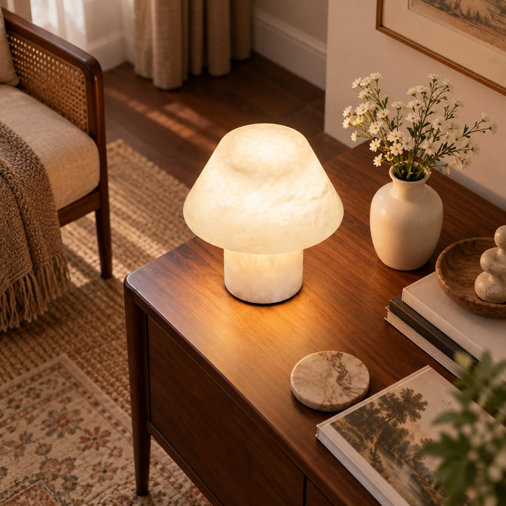 Modern Alabaster Table Lamp Organic Shape E14 Socket for Nightstand or Bookshelf