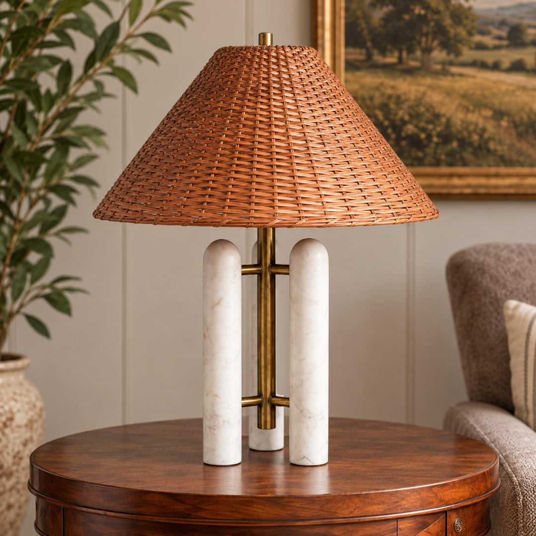 Contemporary Table Lamp with Marble Base and Fabric Shade for Elegant Illumination