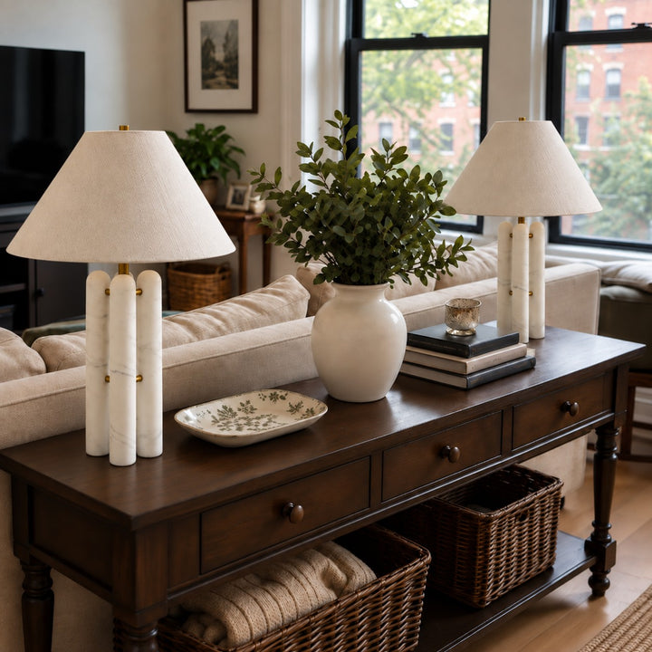 Contemporary Table Lamp with Marble Base and Fabric Shade for Elegant Illumination