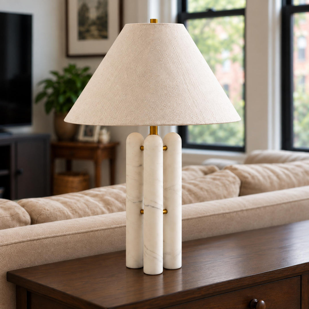 Contemporary Table Lamp with Marble Base and Fabric Shade for Elegant Illumination