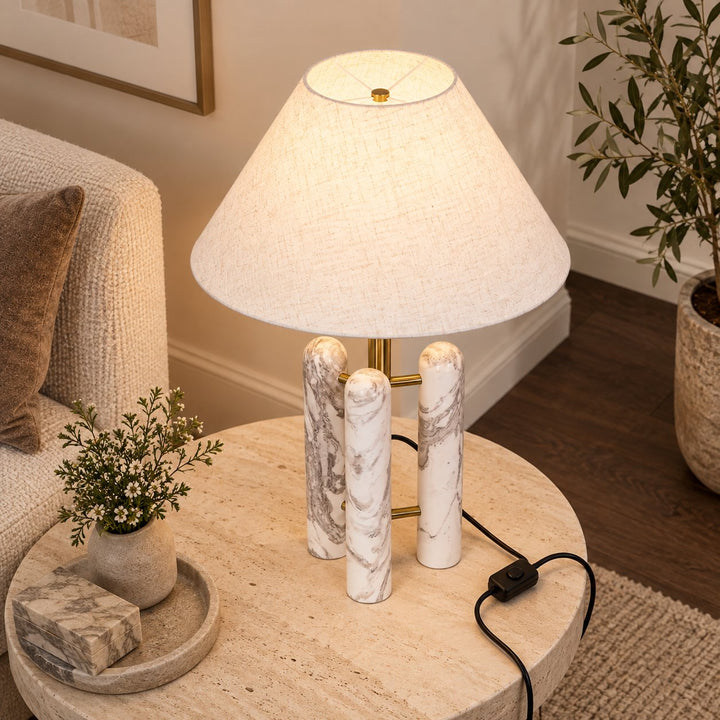 Contemporary Table Lamp with Marble Base and Fabric Shade for Elegant Illumination