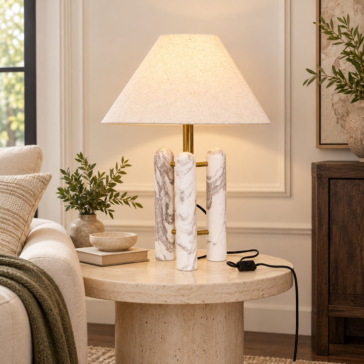 Contemporary Table Lamp with Marble Base and Fabric Shade for Elegant Illumination