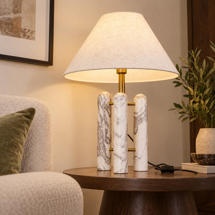 Contemporary Table Lamp with Marble Base and Fabric Shade for Elegant Illumination