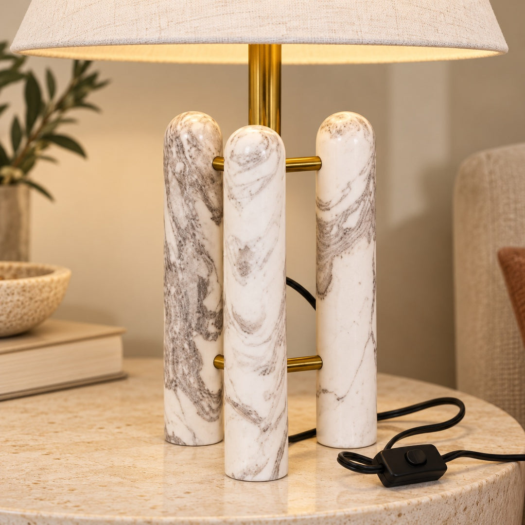 Contemporary Table Lamp with Marble Base and Fabric Shade for Elegant Illumination