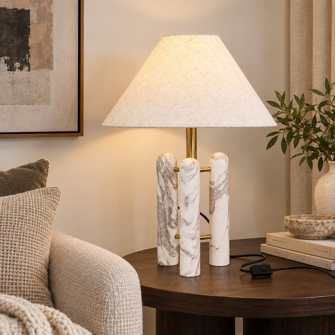 Contemporary Table Lamp with Marble Base and Fabric Shade for Elegant Illumination