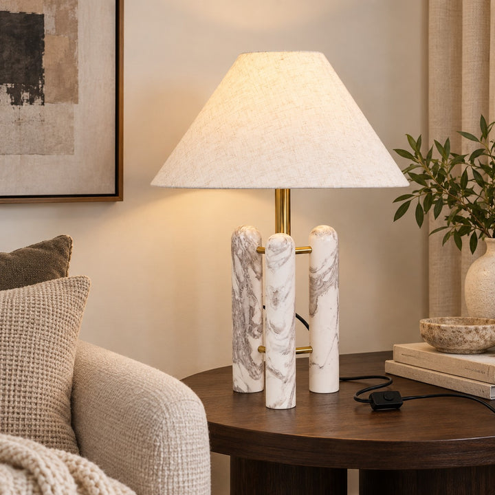 Contemporary Table Lamp with Marble Base and Fabric Shade for Elegant Illumination