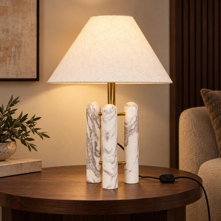 Contemporary Table Lamp with Marble Base and Fabric Shade for Elegant Illumination