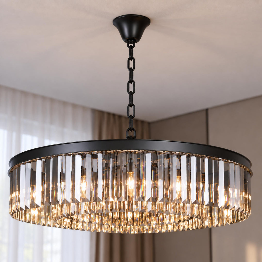 Modern Crystal Chandelier Adjustable Hanging Light Fixture K9 Glass for E12 LED Bulbs