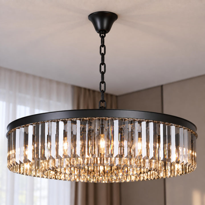 Modern Crystal Chandelier Adjustable Hanging Light Fixture K9 Glass for E12 LED Bulbs