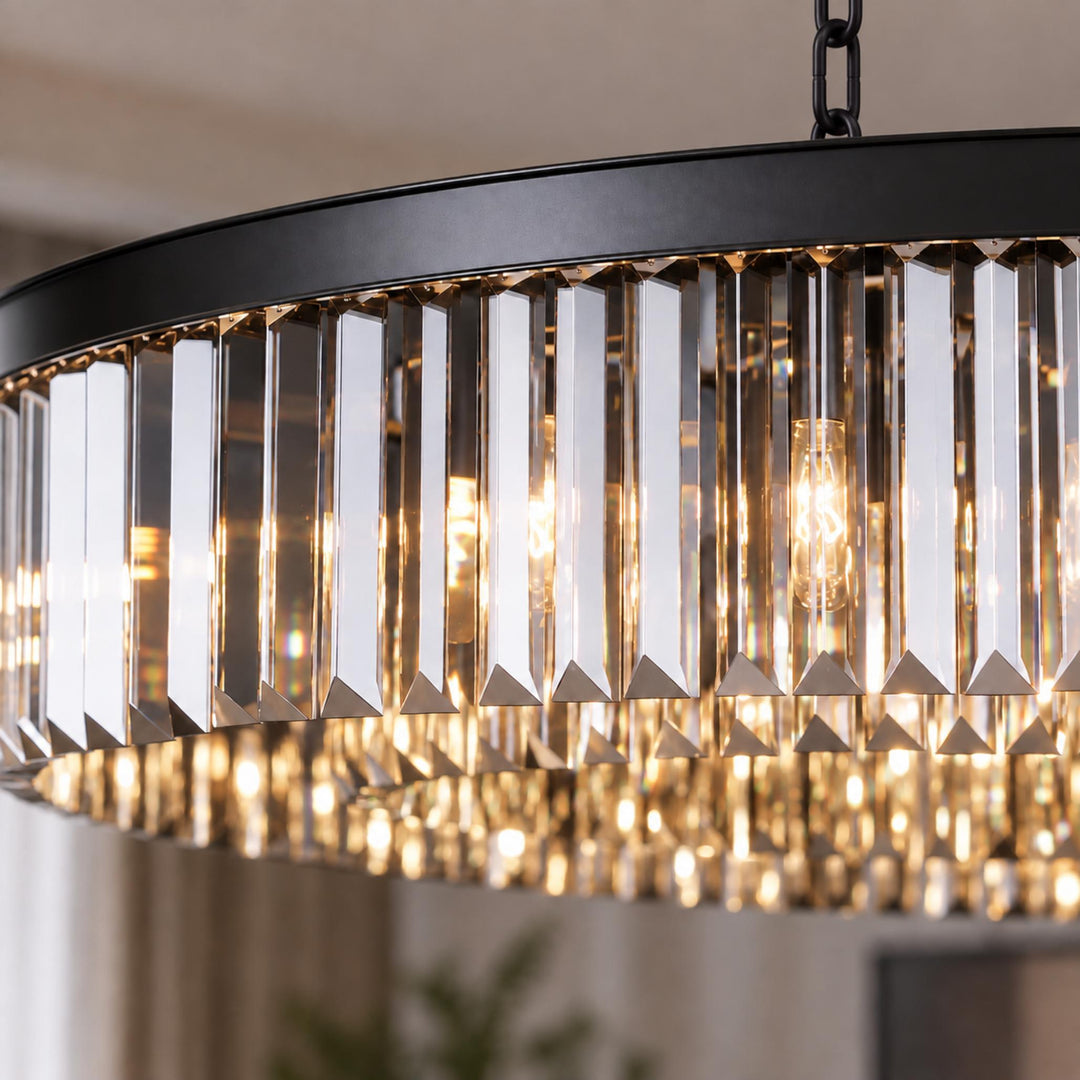 Modern Crystal Chandelier Adjustable Hanging Light Fixture K9 Glass for E12 LED Bulbs