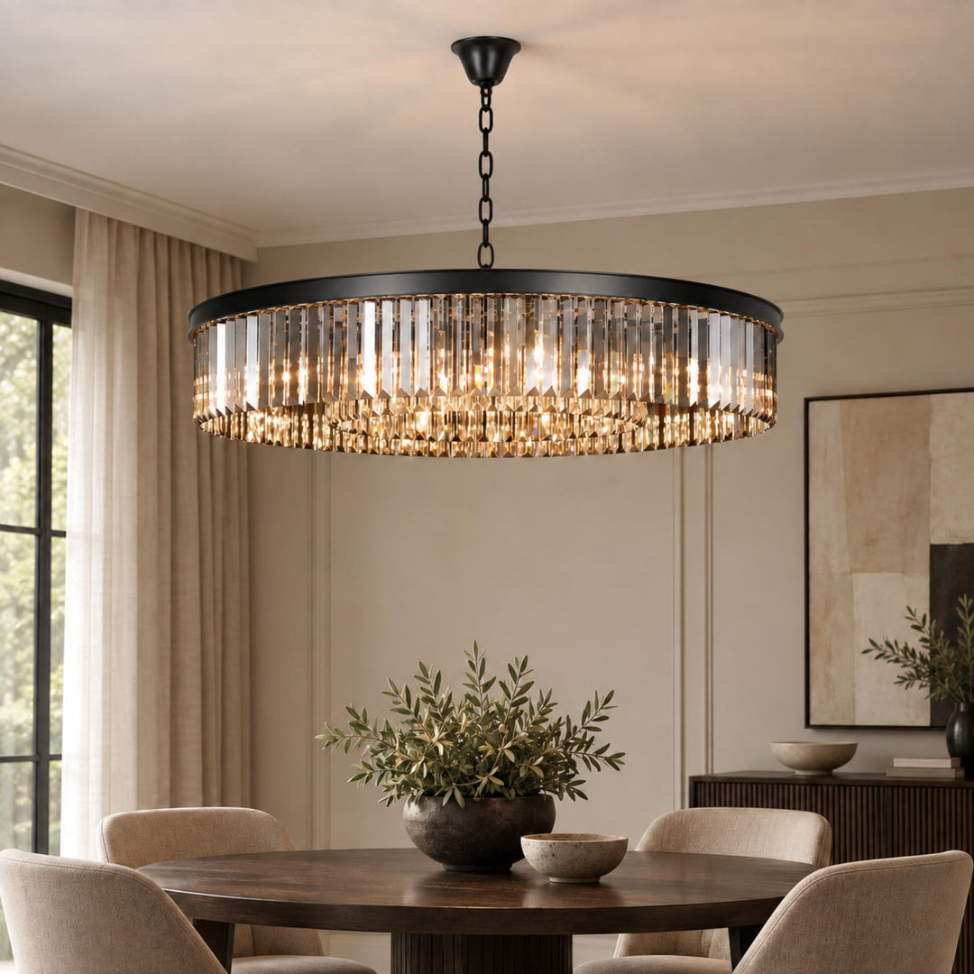 Modern Crystal Chandelier Adjustable Hanging Light Fixture K9 Glass for E12 LED Bulbs