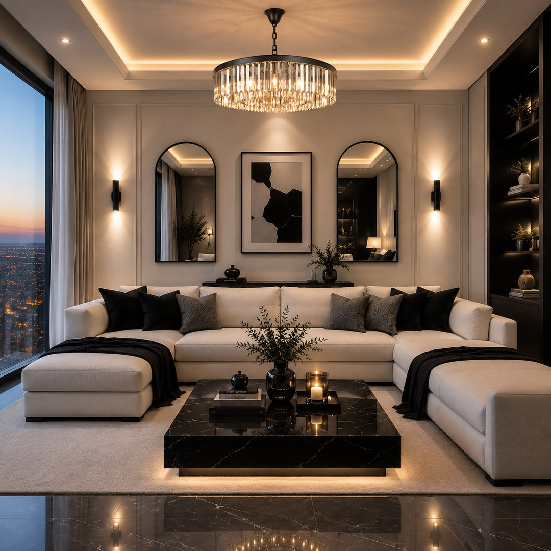 Modern Crystal Chandelier Adjustable Hanging Light Fixture K9 Glass for E12 LED Bulbs