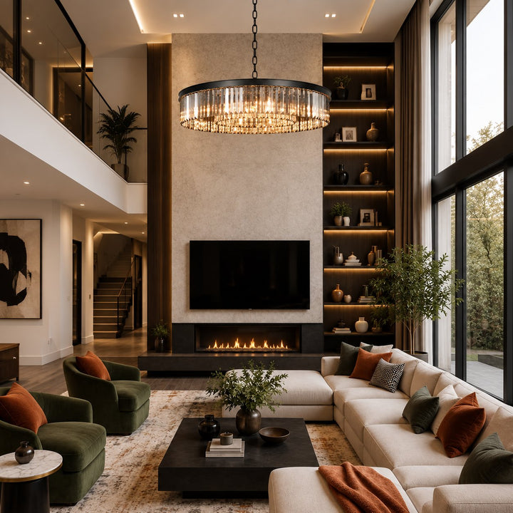 Modern Crystal Chandelier Adjustable Hanging Light Fixture K9 Glass for E12 LED Bulbs