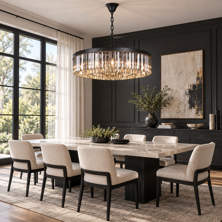 Modern Crystal Chandelier Adjustable Hanging Light Fixture K9 Glass for E12 LED Bulbs