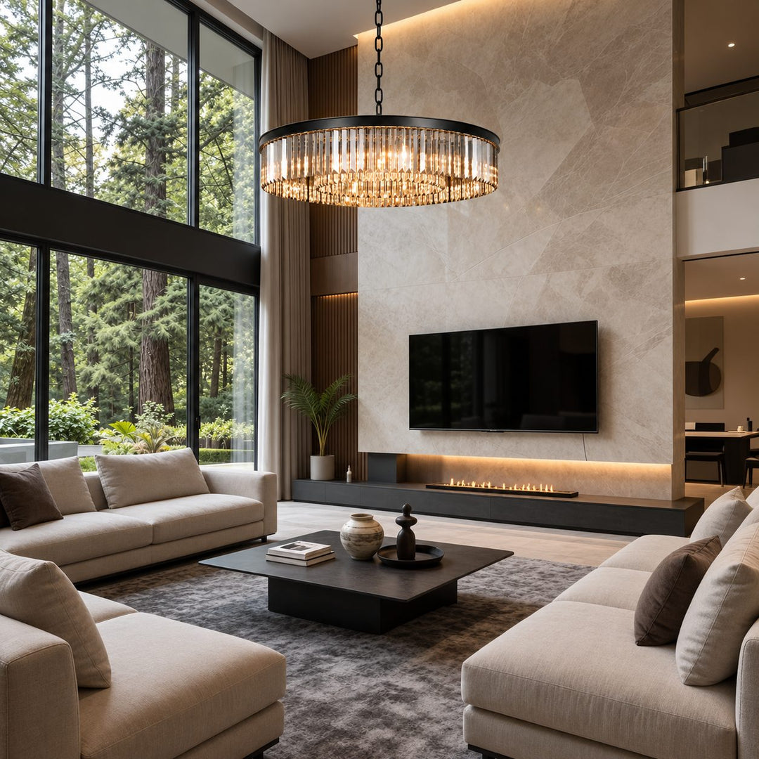 Modern Crystal Chandelier Adjustable Hanging Light Fixture K9 Glass for E12 LED Bulbs