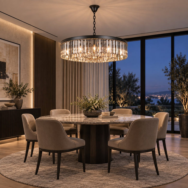 Modern Crystal Chandelier Adjustable Hanging Light Fixture K9 Glass for E12 LED Bulbs