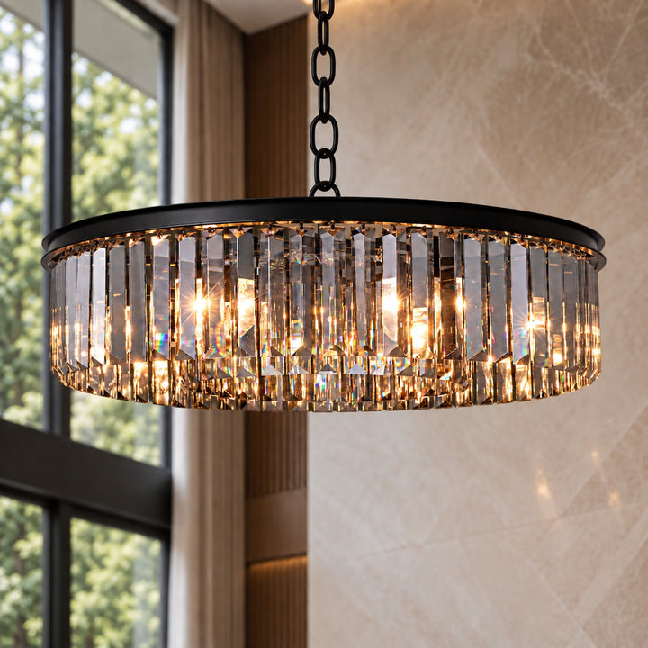 Modern Crystal Chandelier Adjustable Hanging Light Fixture K9 Glass for E12 LED Bulbs