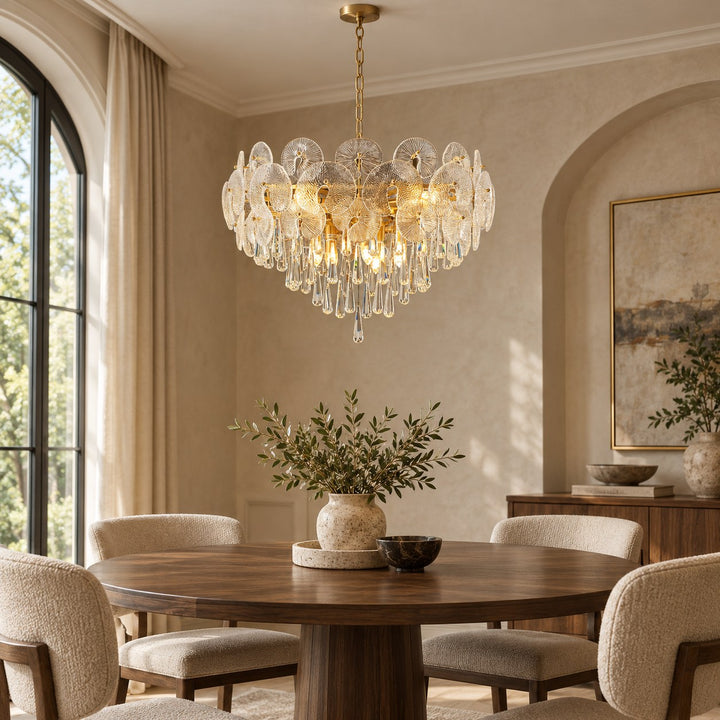 Modern Gold Chandelier Hanging Light Fixture Glass Shade E12 Bulb Base Adjustable Height