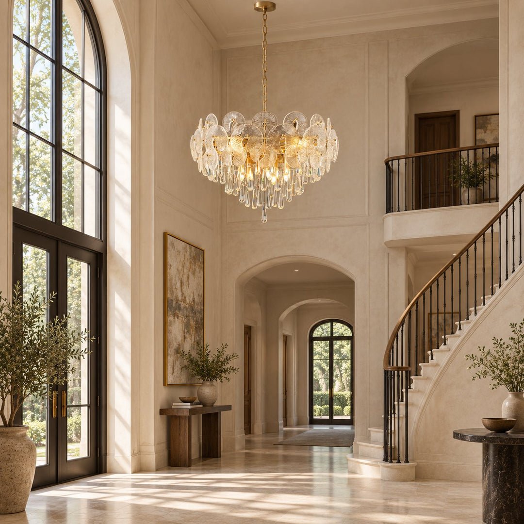 Modern Gold Chandelier Hanging Light Fixture Glass Shade E12 Bulb Base Adjustable Height