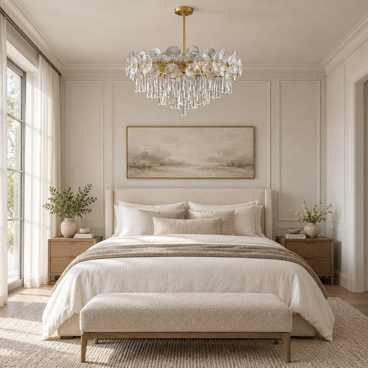 Modern Gold Chandelier Hanging Light Fixture Glass Shade E12 Bulb Base Adjustable Height