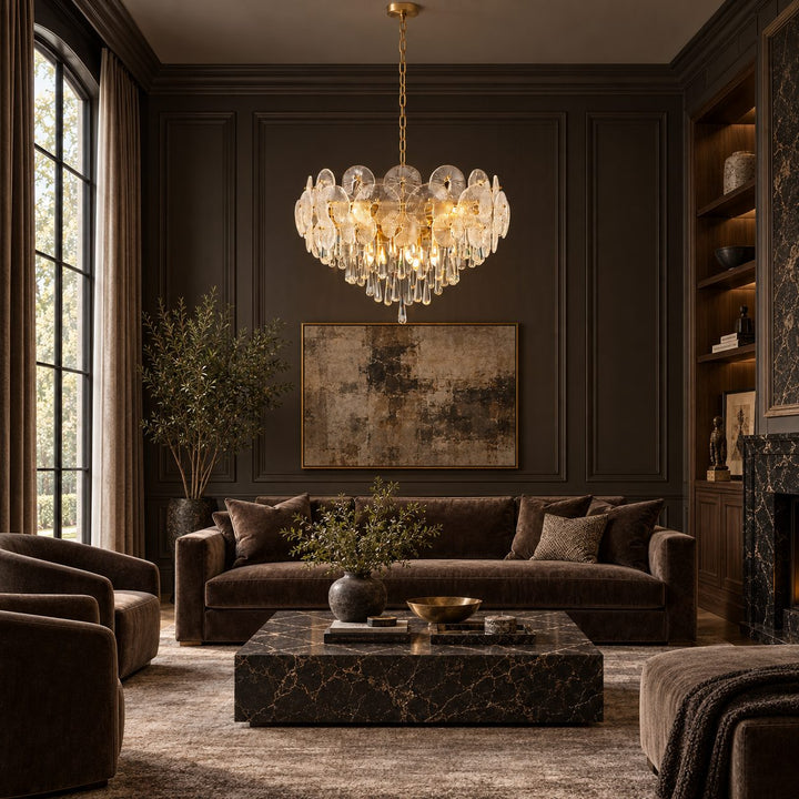 Modern Gold Chandelier Hanging Light Fixture Glass Shade E12 Bulb Base Adjustable Height