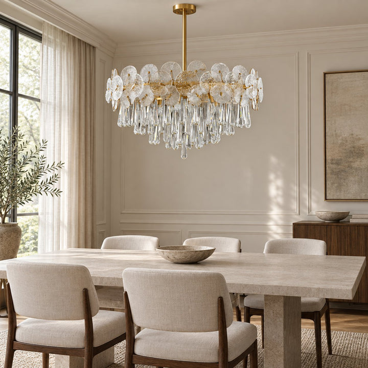 Modern Gold Chandelier Hanging Light Fixture Glass Shade E12 Bulb Base Adjustable Height