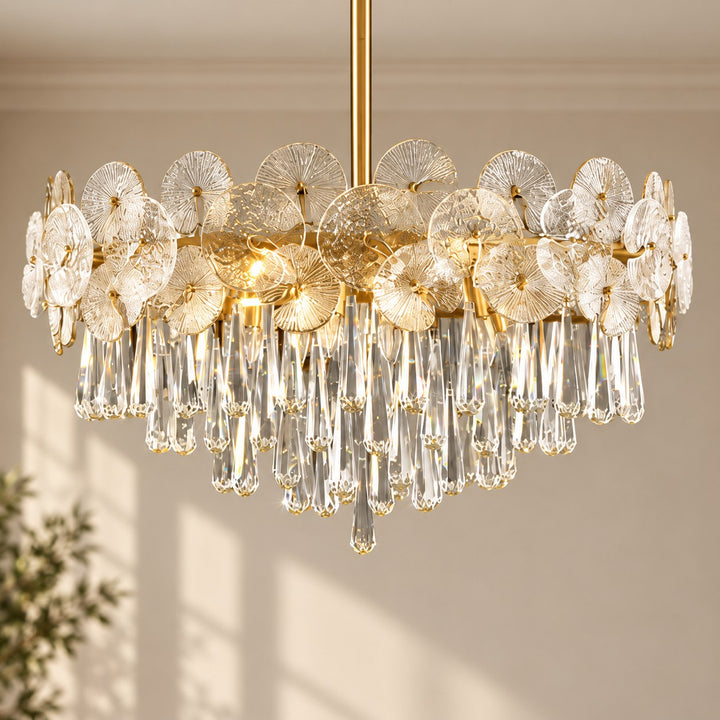 Modern Gold Chandelier Hanging Light Fixture Glass Shade E12 Bulb Base Adjustable Height