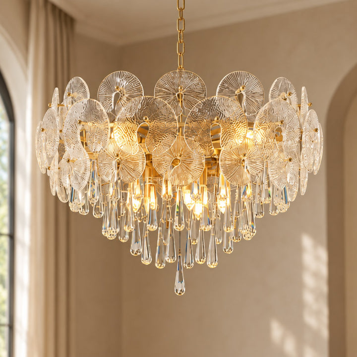 Modern Gold Chandelier Hanging Light Fixture Glass Shade E12 Bulb Base Adjustable Height