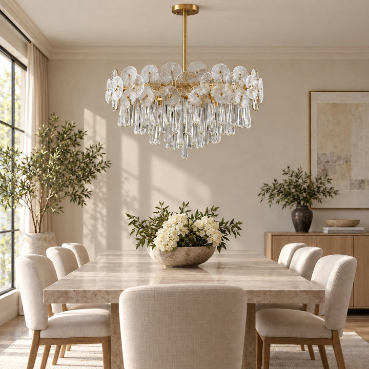 Modern Gold Chandelier Hanging Light Fixture Glass Shade E12 Bulb Base Adjustable Height