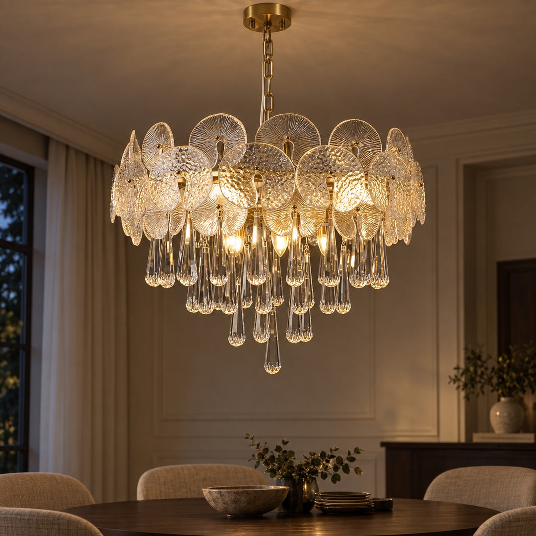 Modern Gold Chandelier Hanging Light Fixture Glass Shade E12 Bulb Base Adjustable Height