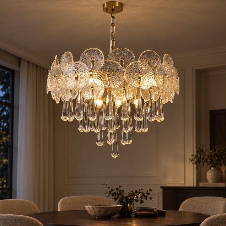 Modern Gold Chandelier Hanging Light Fixture Glass Shade E12 Bulb Base Adjustable Height