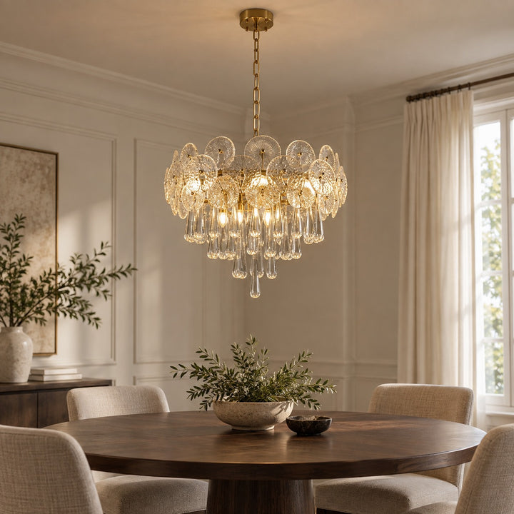 Modern Gold Chandelier Hanging Light Fixture Glass Shade E12 Bulb Base Adjustable Height