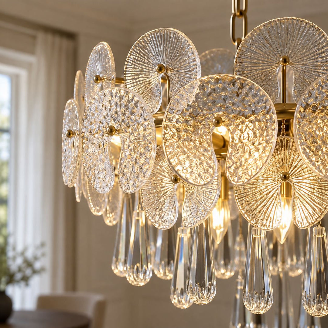 Modern Gold Chandelier Hanging Light Fixture Glass Shade E12 Bulb Base Adjustable Height