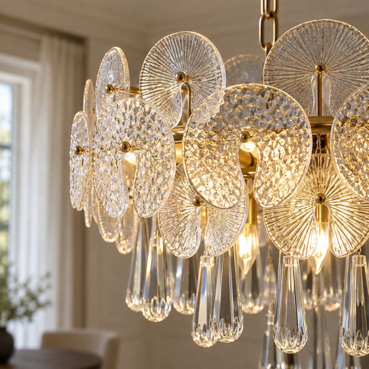 Modern Gold Chandelier Hanging Light Fixture Glass Shade E12 Bulb Base Adjustable Height