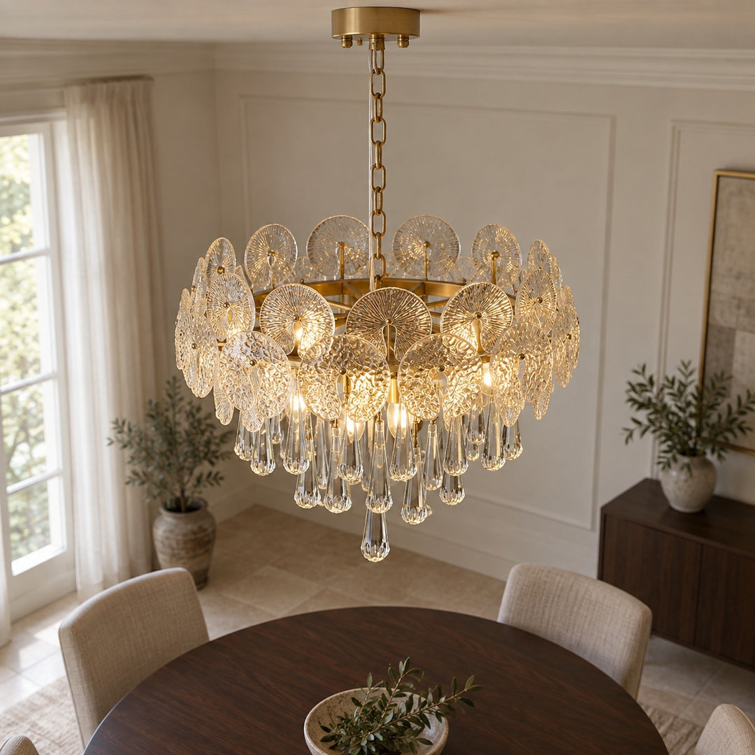 Modern Gold Chandelier Hanging Light Fixture Glass Shade E12 Bulb Base Adjustable Height